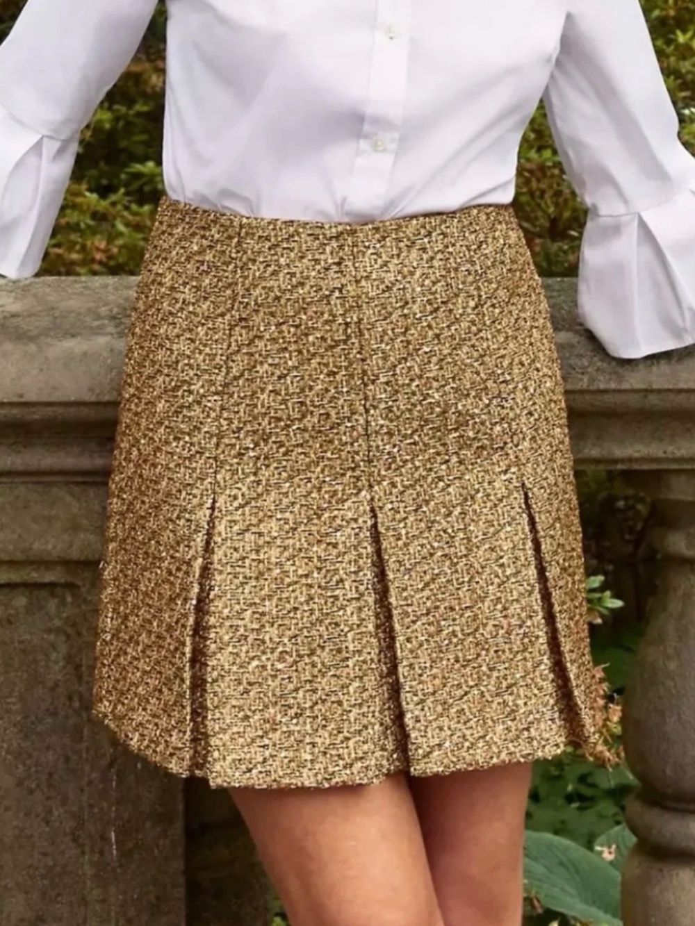 Lilly Pulitzer Cammi Gold Boucle  Tweed Pleated Skirt